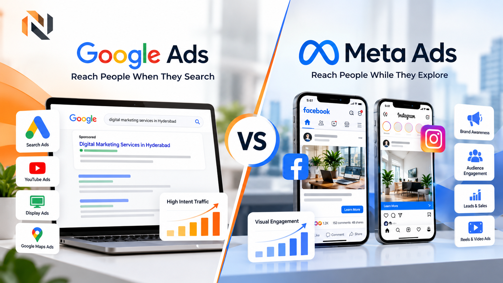 Google Ads vs Meta Ads comparison for digital marketing